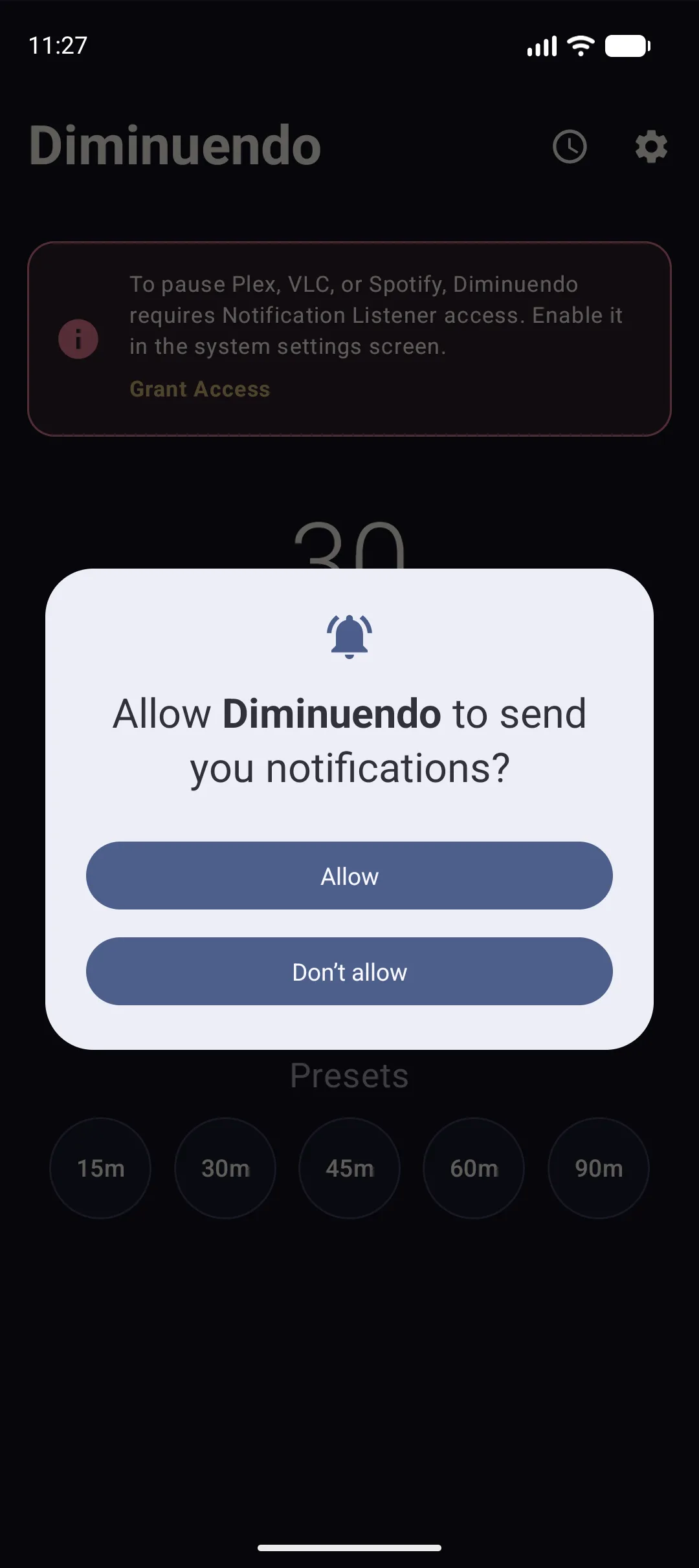 Diminuendo mobile app interface