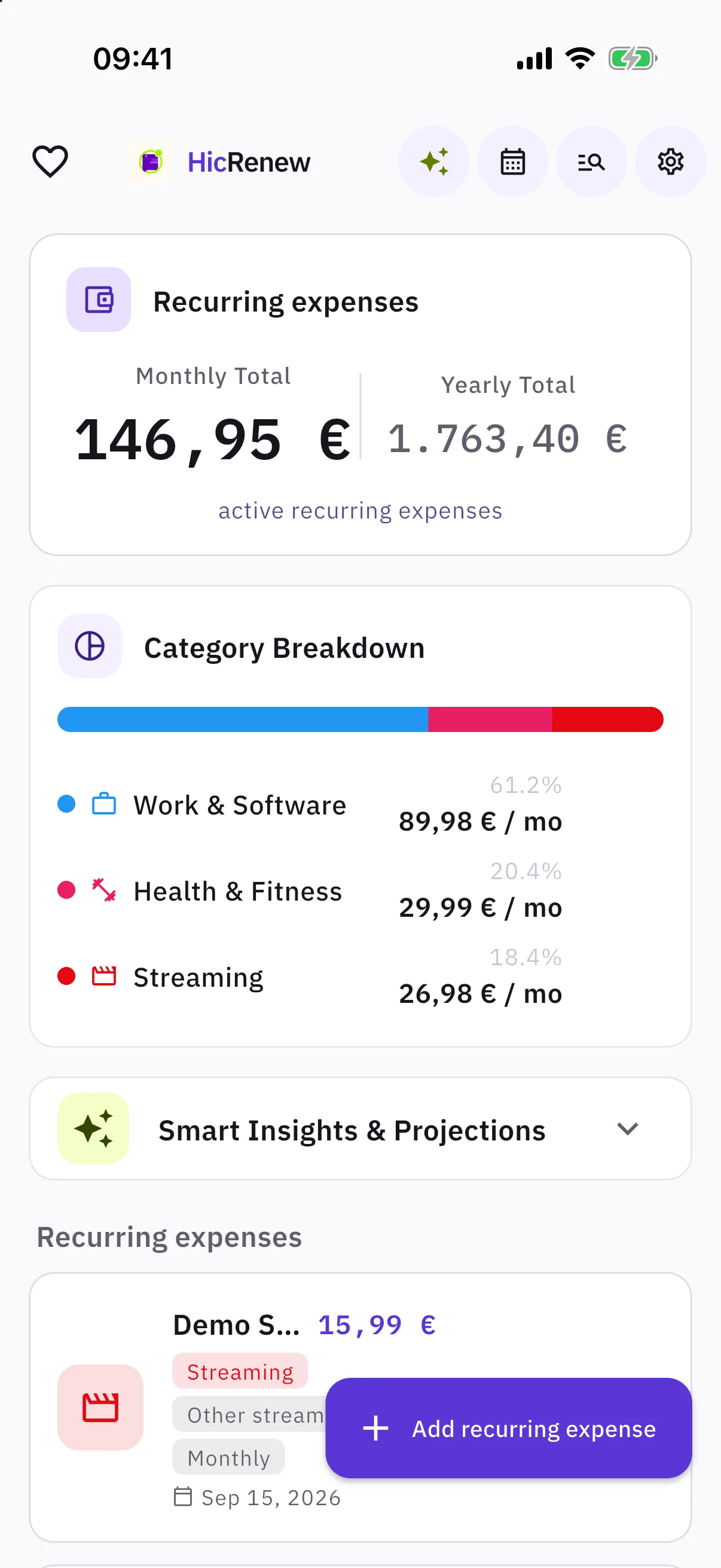 HicRenew mobile app interface